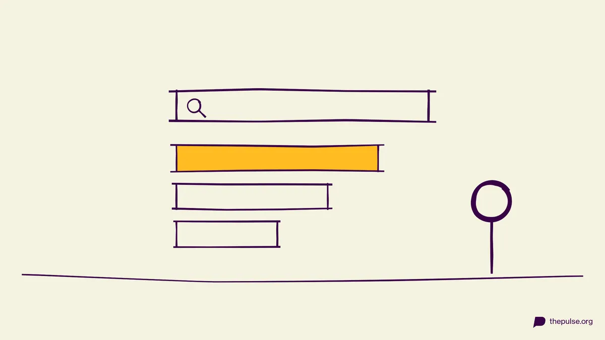 Handgezeichnete Illustration: Suchleiste und Ranking-Balken — der gelbe steht ganz oben