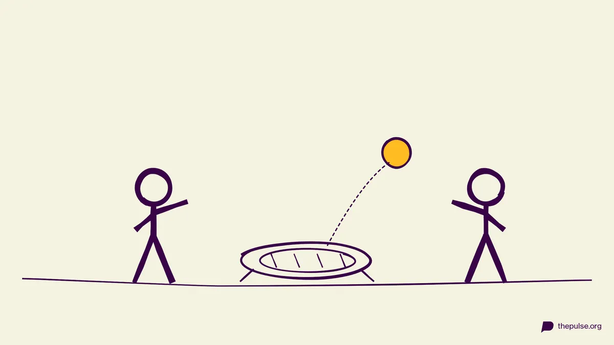 Handgezeichnete Illustration: Spikeball-Netz, der gelbe Ball springt hoch