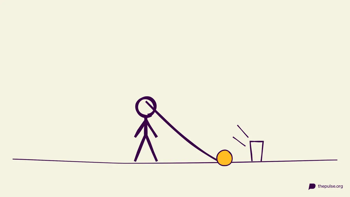 Illustration: Figur schwingt eine Strumpfhose mit gelbem Tennisball