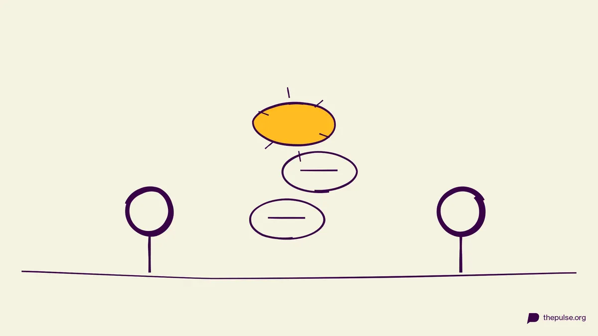Handgezeichnete Illustration: Sprechblase auf Sprechblase — die gelbe toppt alles