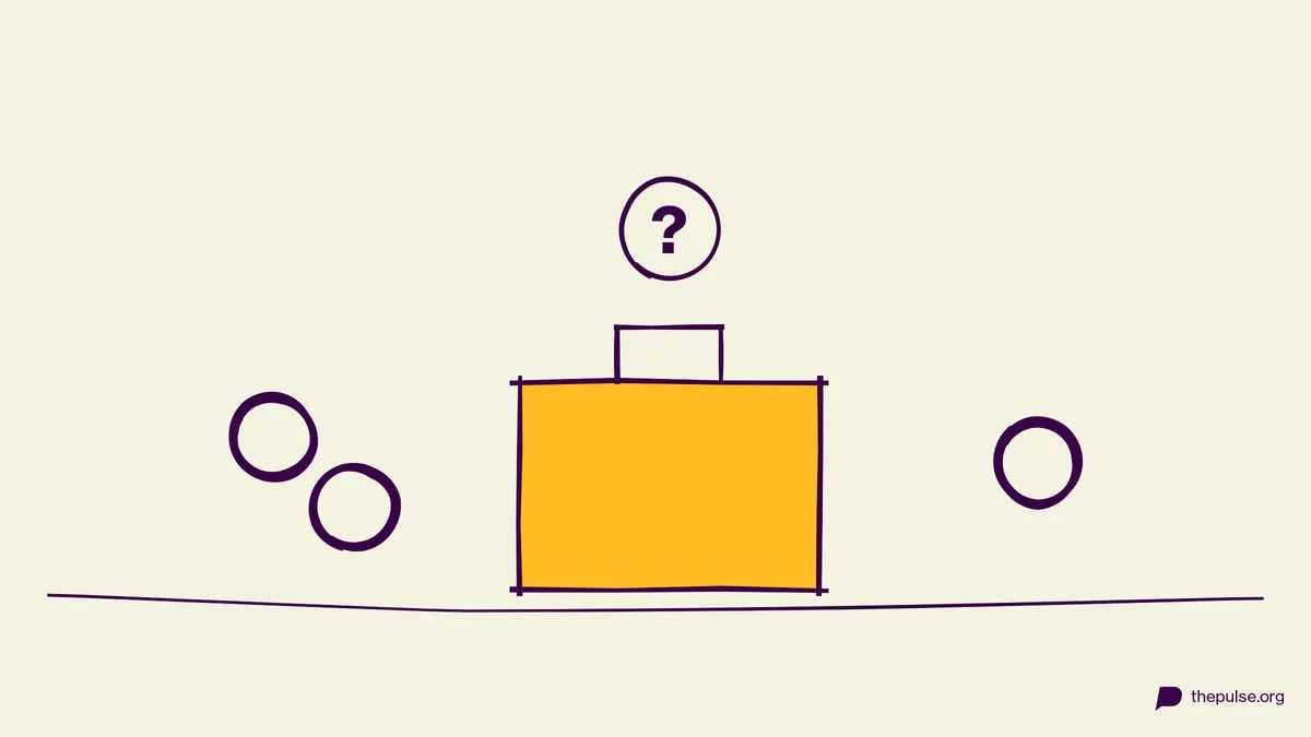 Handgezeichnete Illustration: Der gelbe Koffer mit Fragezeichen — wem gehört er?