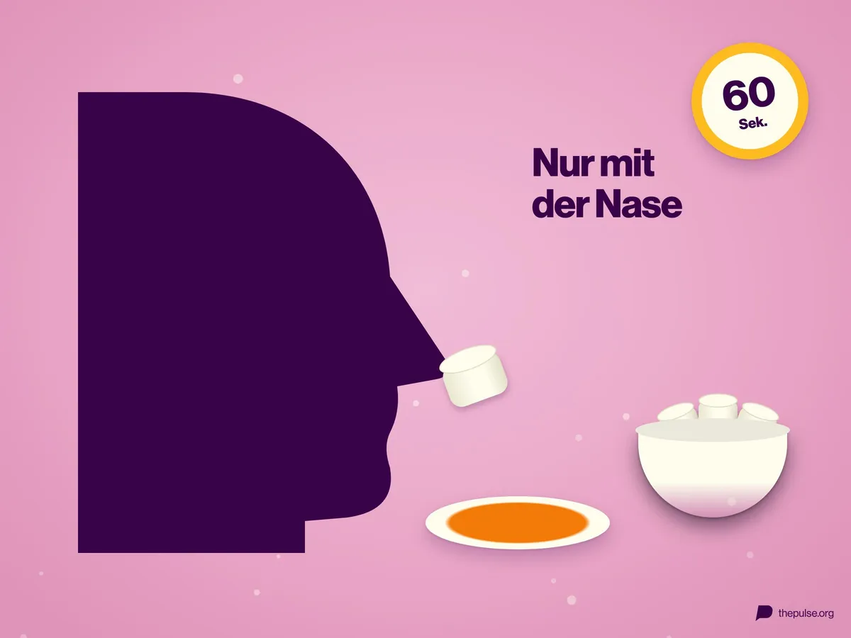 Profil-Silhouette, an der Nasenspitze klebt ein Marshmallow, daneben eine Schale mit Aufstrich und eine Schüssel