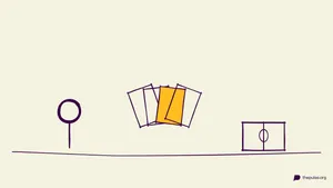 Handgezeichnete Illustration: Kartenfächer mit gelber Karte und aufgeschlagener Bibel
