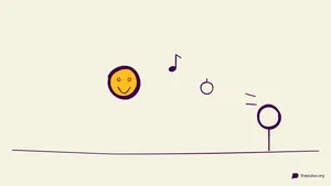 Handgezeichnete Illustration: Gelber Smiley und Noten — welches Weihnachtslied ist gemeint?