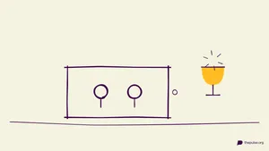 Handgezeichnete Illustration: Smartphone-Arena und gelber Turnier-Pokal