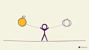 Handgezeichnete Illustration: Gelber Apfel oder Kürbis — würdest du eher?