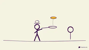Handgezeichnete Illustration: Koch wirft den gelben Pancake mit der Pfanne in die Luft
