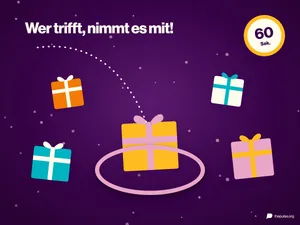 Ein Hula-Hoop-Reifen liegt um ein Geschenk, ringsum weitere Geschenke