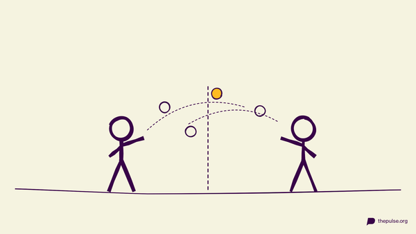 Handgezeichnete Illustration: Bälle fliegen über die Mittellinie hin und her
