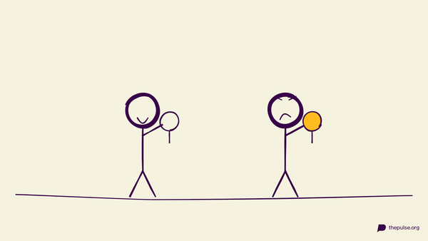 Handgezeichnete Illustration: Zwei Esser mit kandierten Äpfeln, einer hat die Zwiebel erwischt
