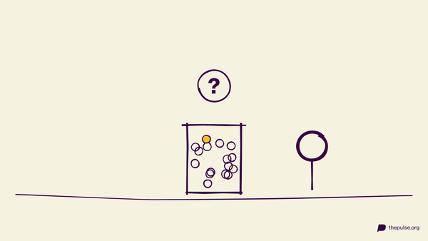 Handgezeichnete Illustration: Glas voller Süßigkeiten mit Fragezeichen — wie viele sind es?