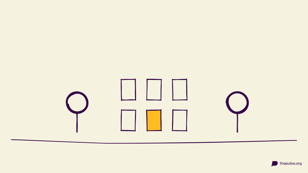 Handgezeichnete Illustration: 2×3-Kartenraster mit gelber Karte, zwei Spieler