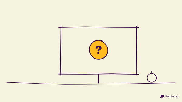 Handgezeichnete Illustration: Quiz-Bildschirm mit gelbem Fragezeichen und Weihnachtskugel