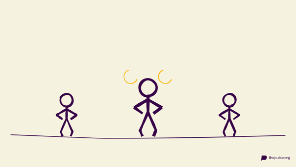 Illustration: Drei Figuren in Hühnerpose mit gelben Wirbeln