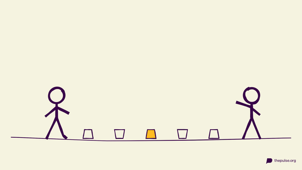 Handgezeichnete Illustration: Becher rauf, Becher runter — welches Team ist schneller?