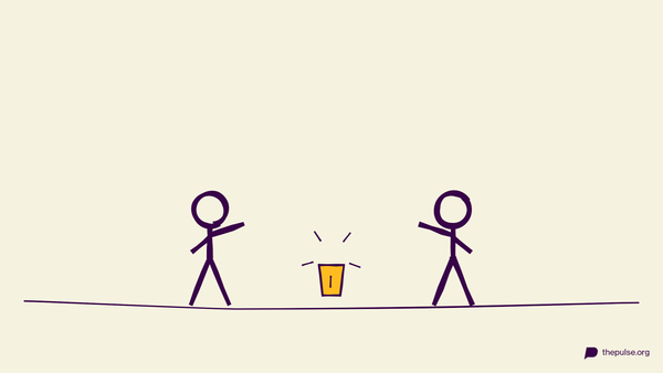 Illustration: Zwei Figuren hechten zum gelben Becher