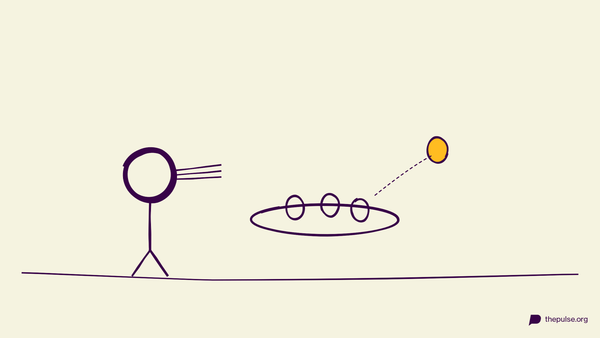 Handgezeichnete Illustration: Bunte Eier vom Blech pusten, das gelbe fliegt davon
