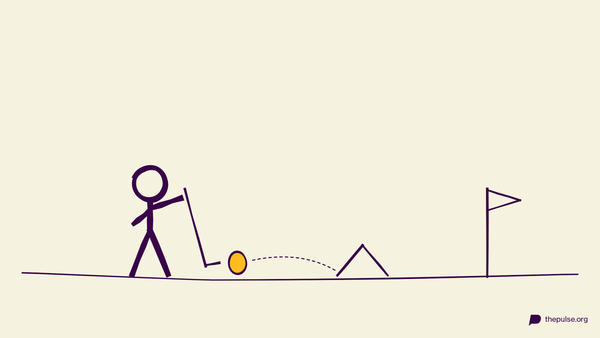 Handgezeichnete Illustration: Osterei-Minigolf mit Rampe und Fahne