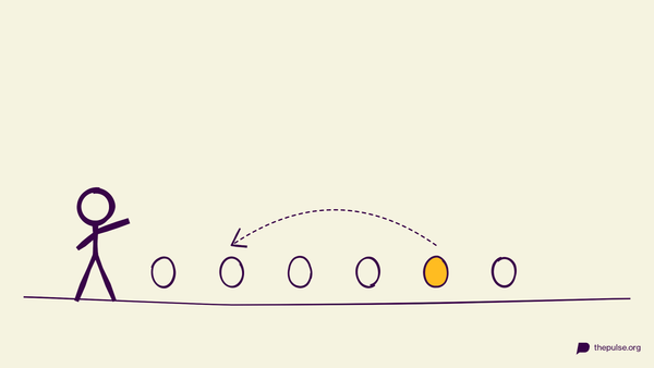 Handgezeichnete Illustration: Das gelbe Ei springt an die richtige Stelle der Reihenfolge