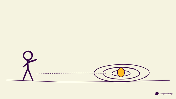 Illustration: Gelbes Osterei rollt auf die Boden-Zielscheibe