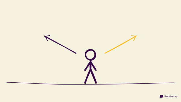 Handgezeichnete Illustration: Weggabelung mit zwei Pfeilen — entweder oder?