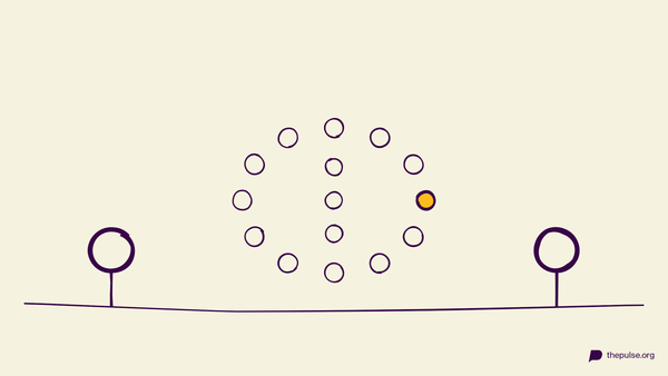 Handgezeichnete Illustration: GIGA-DOG-Spielfeld im Kreis mit gelber Kugel