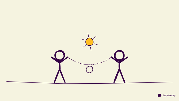 Illustration: Ball fliegt unten, das High-Five klatscht oben gelb