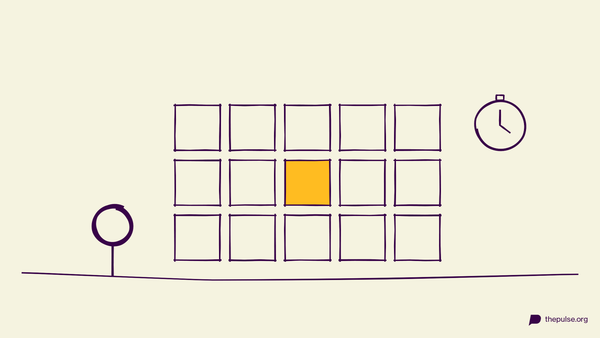 Handgezeichnete Illustration: 15 Karten, 10 Sekunden, eine Stoppuhr — merk dir die gelbe
