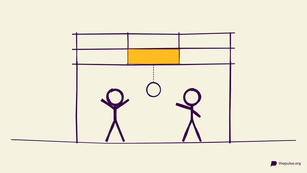 Handgezeichnete Illustration: 9-Square-Gitter in der Luft mit gelbem Königsfeld