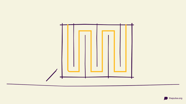 Handgezeichnete Illustration: Das Labyrinth mit nur einem gelben Lösungsweg