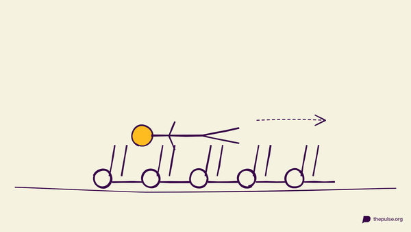 Handgezeichnete Illustration: Liegende Reihe trägt eine Figur über die Köpfe hinweg