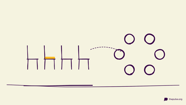 Illustration: Vier Parlamentsstühle mit gelbem Sitz, daneben ein Stuhlkreis