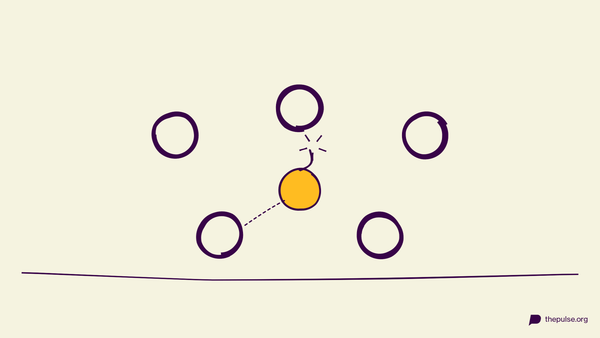 Illustration: Gelbe Bombe mit Funken wandert durch den Kreis
