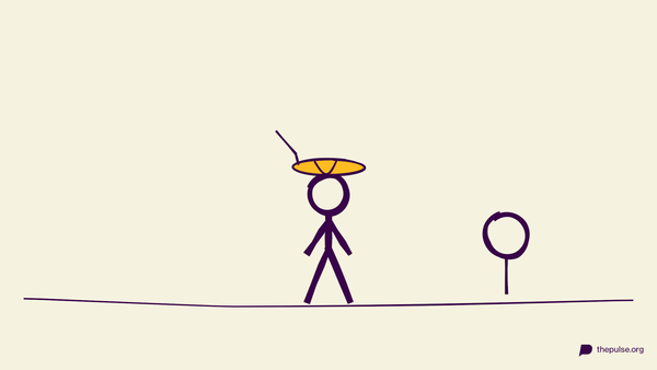 Handgezeichnete Illustration: Blind zeichnen auf dem gelben Teller auf dem eigenen Kopf