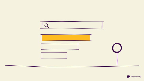 Handgezeichnete Illustration: Suchleiste und Ranking-Balken — der gelbe steht ganz oben