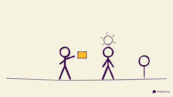 Handgezeichnete Illustration: Der gelbe Zettel wird heimlich gezeigt — erwischt!