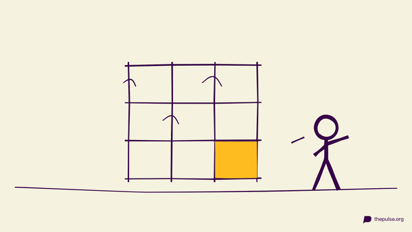 Handgezeichnete Illustration: Bingo-Raster mit Unterschriften, das gelbe Feld fehlt noch