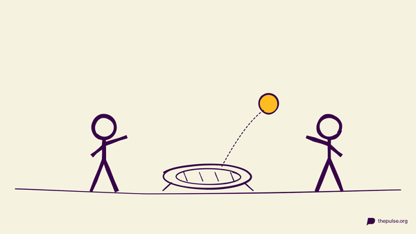 Handgezeichnete Illustration: Spikeball-Netz, der gelbe Ball springt hoch