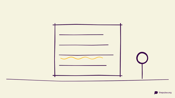 Handgezeichnete Illustration: Vier Wortzeilen, die gelbe Kringellinie markiert den Fehler