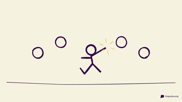Handgezeichnete Illustration: Figur springt mit Super-Ninja-Move, gelber Action-Burst