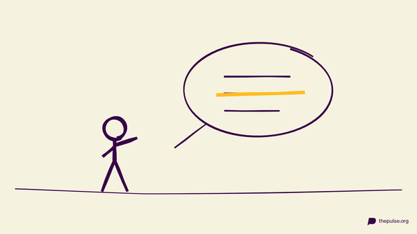 Illustration: Figur mit Sprechblase, ein Wort ist gelb durchgestrichen
