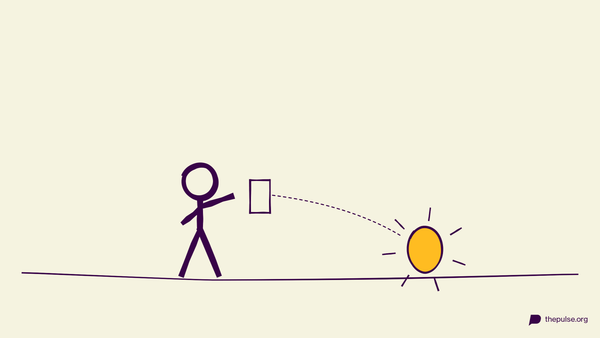 Handgezeichnete Illustration: Figur filmt das gefundene gelbe Osterei für die Video-Challenge