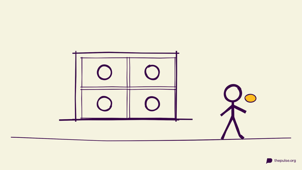 Handgezeichnete Illustration: Zoom-Call-Raster, ein Spieler rennt mit dem gelben Fundstück zurück