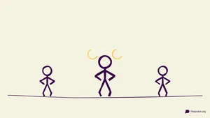 Illustration: three figures in a chicken pose with yellow swirls