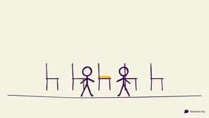 Illustration: a row of chairs with one yellow empty seat, two figures diving for it